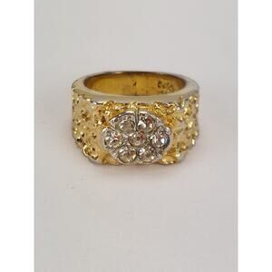 Vintage Men's Chunky Crystal & Gold Espo Hammered Ring 14kt GE Size 11